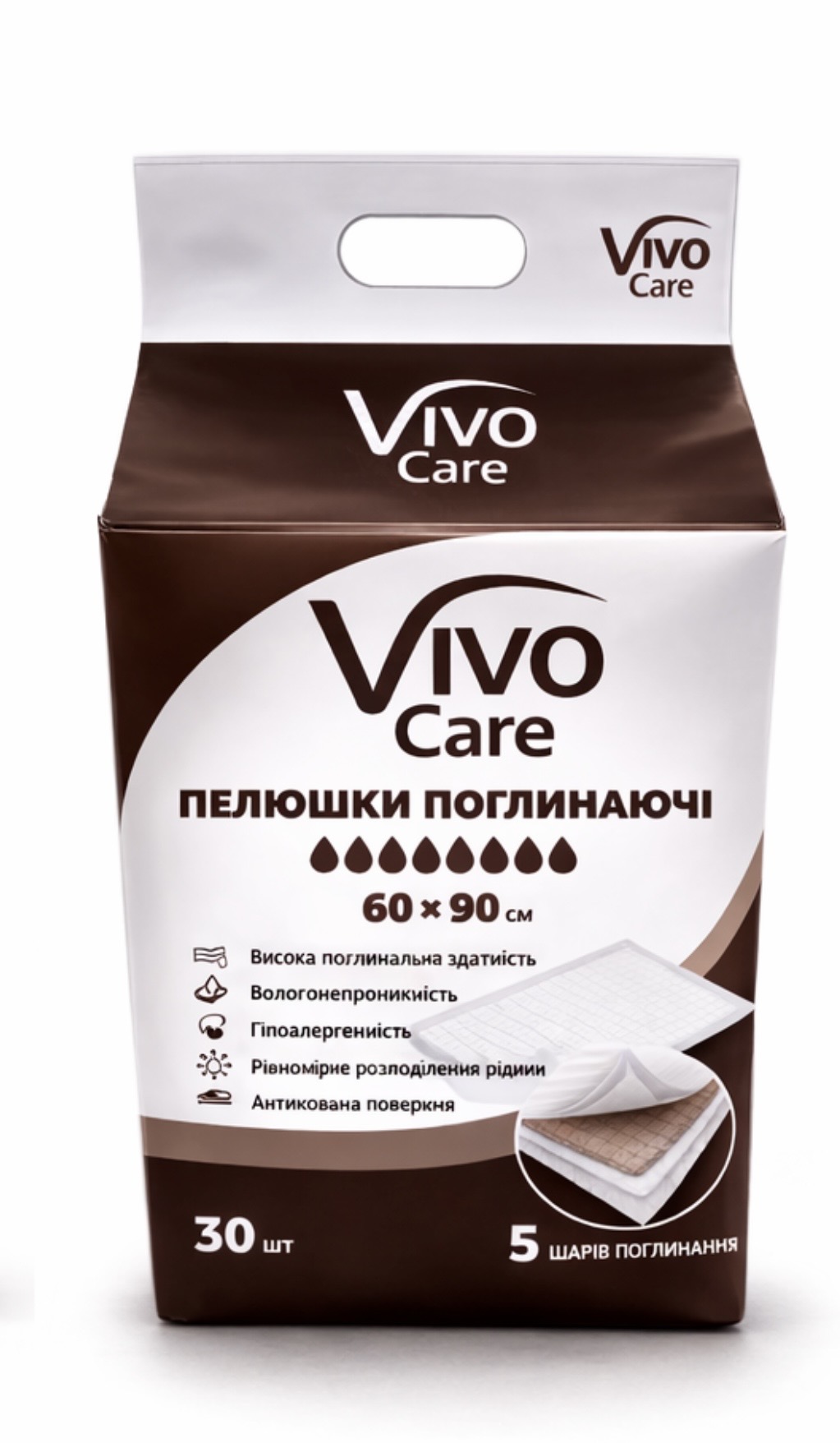 Пелюшки поглинаючі VivoCare 60х90 см 30 шт